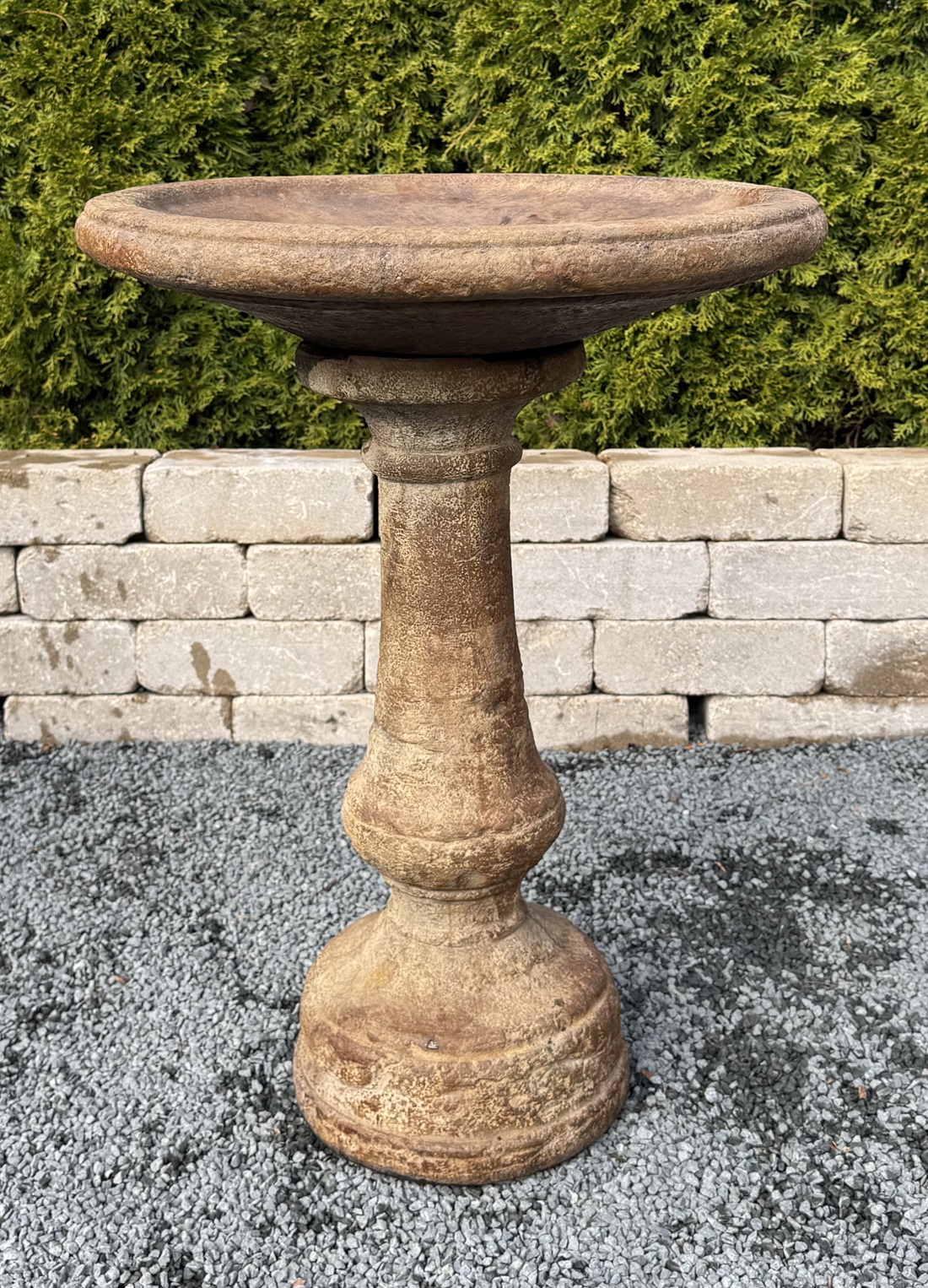 Wide Weathered Birdbath