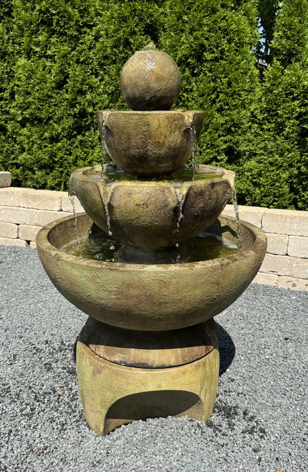 Low Stone Vessels Fountain on Pedestal